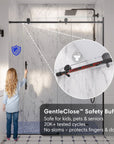 GentleClose safety buffer system on black frameless sliding shower door, size 60 x 74, ensuring safe and soft close | Ace Decor