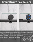SmartTrak pro rollers with vertical adjustment for black frameless sliding shower door, size 60 x 74 | Ace Decor