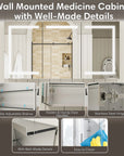 Pro Shower 48x30/60x30 LED Medicine Cabinet with well-made details like durable frames, quality hinges and hidden handles.