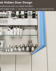 Single-door medicine cabinet hidden handle design with smooth rounded edge for safe use.