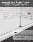 WaterLock flush track system for sliding shower doors brushed nickel, frameless design, size 60 x 74, preventing leaks at the bottom | Ace Decor