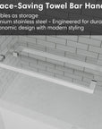 Space-saving towel bar handle on sliding shower doors brushed nickel, frameless design, size 60 x 74 | Ace Decor