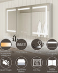 Pro Shower 48x30/60x30 LED Medicine Cabinet with mirror, LED adjustment, anti-fog, time display, quiet hinges and outlets.