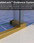 StableLock guidance system at the base of gold frameless shower door, size 60 x 74, ensuring smooth and secure operation | Ace Decor