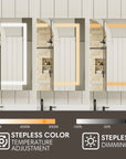 LED lighted medicine cabinet showing stepless color temperature adjustment and dimming demonstration.