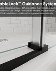 StableLock guidance system at the base of black frameless sliding shower door, size 60 x 74, ensuring secure and smooth operation | Ace Decor
