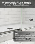 Chrome frameless shower door featuring WaterLock Flush Track design that prevents leaks and keeps the bathroom floor dry | Ace Decor