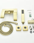AURELIA Brushed Gold Wall-Mounted Bathtub Faucet full set with handheld shower, hose and installation kit.