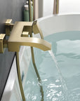 AURELIA Brushed Gold Wall-Mounted Bathtub Faucet filling tub with steady water flow.