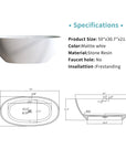 Detailed dimensions diagram for the Abyss Series 59-inch curved solid surface resin soaking tub, showing product specifications and technical drawings.