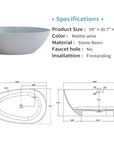 Diagram and specifications for the 59-inch Abyss Series egg-shaped stone resin freestanding tub, including detailed dimensions.