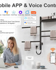 Wi-Fi and voice-controlled best heated towel rack 18 x 27 compatible with Alexa and Google Assistant.