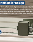 Durable bottom roller design for smooth and quiet sliding shower door operation.