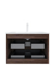 Ravello Series Wall-Mounted Vanity rear view showing internal drawer structure and plumbing space.