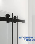 Anti-collision soft closing design on 60 x 76 shower frameless door in matte black with smooth sliding rollers | Ace Decor.