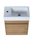 Aeris Series 18" wall-mounted bathroom vanity with integrated sink in Imitative Oak finish, top-down view.
