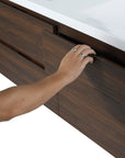 Hidden door handle design with durable plywood construction of the 48 inch bathroom floating vanity.