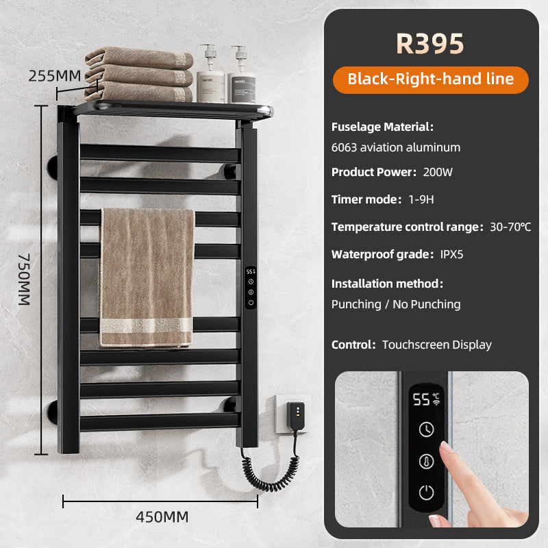 18" x 30" Black Heated Towel Rack – 360° Heating, Energy Efficient, IPX5 Waterproof