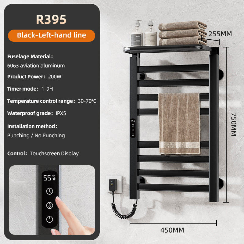 18" x 30" Black Heated Towel Rack – 360° Heating, Energy Efficient, IPX5 Waterproof