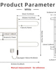 17 x 31 electric towel bar warmer with detailed product dimensions and wall-mount measurements | Ace Decor