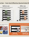 Wide-bar design of Velin black electric towel warmer for bathroom for fast drying and antibacterial performance | Ace Decor
