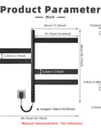 Product dimensions of Velin black electric towel warmer for bathroom with detailed measurements | Ace Decor