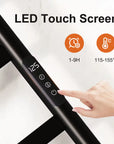 LED touch control panel on 20 x 32 bathroom towel warmer showing timer and temperature settings.