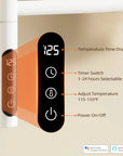 LED touch control panel of towel rack heater showing temperature, timer, and power functions | Ace Decor
