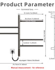Detailed dimensions and measurements diagram of gunmetal gray towel heater rack | Ace Decor