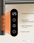 Touch control panel of towel heater rack with adjustable temperature and timer settings | Ace Decor