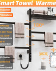 smart best heated towel rack 18 x 27 with 180° rotating shelf, LED display, and Wi-Fi control | Ace Decor
