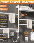 smart wall mounted heated towel rack 18 x 27 with LED display and Wi-Fi control in white | Ace Decor