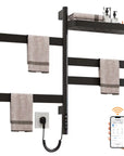 18 x 30 matte black electric towel rack showing smartphone app control function | Ace Decor