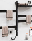 18 x 30 matte black electric towel rack operated via smart app and voice control | Ace Decor