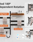 18 x 30 matte black 5-rod heated towel rack with 180-degree independent rotation design | Ace Decor
