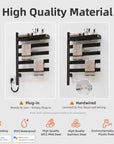 18 x 30 matte black heated towel rack with plug-in and hardwired installation options, IPX5 waterproof | Ace Decor