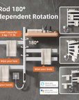 18 x 30 white heated towel rack with five rotating bars and 180° independent rotation | Ace Decor