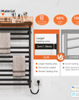 Thervon-Plus electric towel warmer with 60% wider bars and larger heating surface for faster, even drying.
