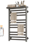 Thervon-Plus Series 21" x 33" 11-Bar Smart Heated Towel Rack with Storage Shelf – Gray