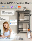 Smart 18 x 27 gray hot towel warmer with mobile app and voice control via Alexa and Google Assistant.