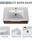 Monterey Series 72" Double Floating Bathroom Vanity in California Walnut with Side Cabinet and Integrated Sink