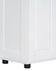 Sturdy round support legs of 71.25-inch white tower bathroom cabinet.