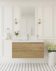 Oakmere Series 42" Natural Oak Bathroom Floating Vanity with Resin Sink & 2 Soft-Close Drawers