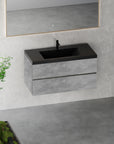24"-47" Floating Dark Grey Corner Vanity with Matte Black Sink - 2 Soft Close Drawers