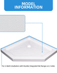 36" shower base information showing the anti-skid surface texture and double integrated tile flange design.