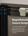 Magnetic closure design on Brivio sliding shower door for a tighter waterproof seal.
