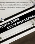 Quick release shower door design from Brivio Series shower door for easy roller removal and convenient track cleaning.