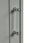 Silver handle detail on grey Valmor 68.1 inch tall bathroom storage cabinet.