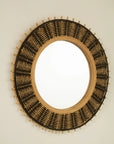 23-inch round bamboo mirror with natural and black woven design | Ace Decor