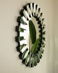 Angled perspective of 32 inch circle mirror vanity showcasing depth and dimension | Ace Decor